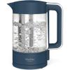 Martha Stewart Electric Kettle with Removable Stainless Steel Tea Infuser, Glass Carafe 1.7L (7 Cups), Hot Water Boiler, 4 Presets, Keep Warm & Auto Shut-Off, Cordless 360° Swivel Base, Linen White(Indigo Blue)