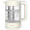 Martha Stewart Electric Kettle with Removable Stainless Steel Tea Infuser, Glass Carafe 1.7L (7 Cups), Hot Water Boiler, 4 Presets, Keep Warm & Auto Shut-Off, Cordless 360° Swivel Base, Linen White(Linen White)