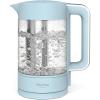 Martha Stewart Electric Kettle with Removable Stainless Steel Tea Infuser, Glass Carafe 1.7L (7 Cups), Hot Water Boiler, 4 Presets, Keep Warm & Auto Shut-Off, Cordless 360° Swivel Base, Linen White(Sky Blue)