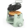 Martha Stewart Rotating Waffle Maker, 180° Flip Iron with PFAS-Free Nonstick Plates, Adjustable Timer, Ready Light, Drip Tray, Space Saving, Classic Round 7”, Easy to Clean, Stainless Steel, Linen(Honeydew Green)