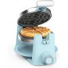Martha Stewart Rotating Waffle Maker, 180° Flip Iron with PFAS-Free Nonstick Plates, Adjustable Timer, Ready Light, Drip Tray, Space Saving, Classic Round 7”, Easy to Clean, Stainless Steel, Linen(Sky Blue)