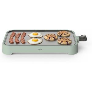 Martha Stewart 12” x 22” Electric Griddle, XL Ceramic Nonstick Flat Top Cooking Surface, Adjustable Temperature Dial, Drip Tray, Dishwasher Safe, 1500W Fast Even Heating, Pancakes & Eggs, Linen White(Honeydew Green)