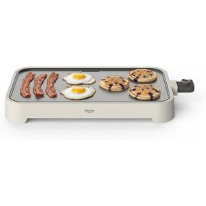 Martha Stewart 12” x 22” Electric Griddle, XL Ceramic Nonstick Flat Top Cooking Surface, Adjustable Temperature Dial, Drip Tray, Dishwasher Safe, 1500W Fast Even Heating, Pancakes & Eggs, Linen White(Linen White)