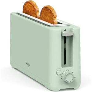 Martha Stewart 2 Slice Long Slot Toaster, Extra Wide for Sourdough & Bagels, 10 Setting Shade Control, Removable Crumb Tray, Self-Centering Design, Defrost/Reheat, Cancel, Slim Space-Saving, Linen(Honeydew Green)
