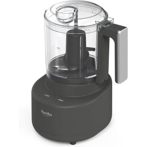 Martha Stewart 3 Cup Electric Food Chopper, Vegetable & Herb Mini Food Processor, 24oz BPA-Free Bowl, Stainless Steel Blades, Pour Spout, Dicing, Mincing, Chop & Puree, Dishwasher Safe, Linen(Caviar Gray)