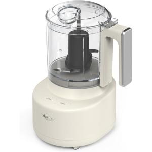 Martha Stewart 3 Cup Electric Food Chopper, Vegetable & Herb Mini Food Processor, 24oz BPA-Free Bowl, Stainless Steel Blades, Pour Spout, Dicing, Mincing, Chop & Puree, Dishwasher Safe, Linen(Linen White)