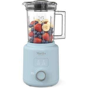 Martha Stewart 50oz Countertop Blender, Smoothie, Margarita & Ice Crushing Blender, BPA-Free Pitcher, 3 Speeds, 5 Presets, Auto-Clean Function, Dishwasher Safe, Stainless Steel Blades, Linen Cream(Sky Blue)