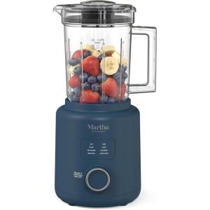 Martha Stewart 50oz Countertop Blender, Smoothie, Margarita & Ice Crushing Blender, BPA-Free Pitcher, 3 Speeds, 5 Presets, Auto-Clean Function, Dishwasher Safe, Stainless Steel Blades, Linen Cream(Indigo Blue)