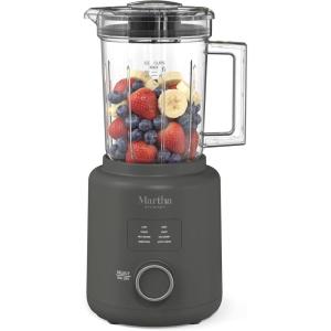 Martha Stewart 50oz Countertop Blender, Smoothie, Margarita & Ice Crushing Blender, BPA-Free Pitcher, 3 Speeds, 5 Presets, Auto-Clean Function, Dishwasher Safe, Stainless Steel Blades, Linen Cream(Caviar Gray)