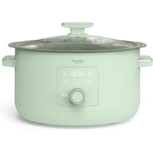 Martha Stewart 8 QT Slow Cooker, Programmable with Timer, 3 Heat Settings (Low, High, Warm), Nonstick Ceramic Removable Crock, Stovetop & Oven Safe, Glass Lid, Simmer, Reheat, Warm, Linen(Honeydew Green)