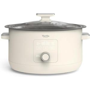 Martha Stewart 8 QT Slow Cooker, Programmable with Timer, 3 Heat Settings (Low, High, Warm), Nonstick Ceramic Removable Crock, Stovetop & Oven Safe, Glass Lid, Simmer, Reheat, Warm, Linen(Linen White)