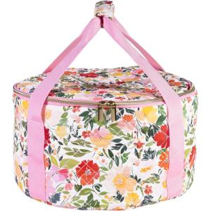 Martha Stewart Dutch Oven Carrier, Insulated Casserole Tote with Padded Handle, Zipper Closure, Fits Most 6-7 Qt. Dutch Ovens & Bakeware for Potlucks and Hosting (Floral)