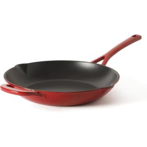 Martha Stewart Gatwick 12” Enameled Cast Iron Skillet, PFAS-Free, Classic Red Exterior with Matte Black Enamel Interior, Rust Resistant, Oven Safe(Classic Red)