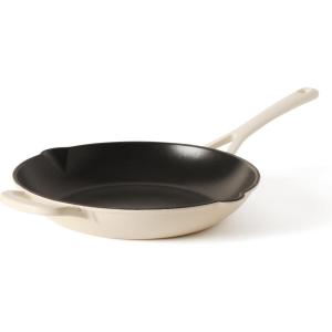 Martha Stewart Gatwick 12” Enameled Cast Iron Skillet, PFAS-Free, Classic Red Exterior with Matte Black Enamel Interior, Rust Resistant, Oven Safe(Linen White)