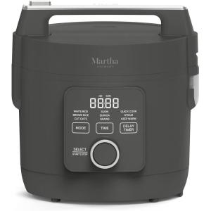 Martha Stewart Rice Cooker, 4 Cup (Uncooked) / 8 Cup (Cooked), Ceramic Non-Stick Removable Pot, Keep Warm, Measure Markings, Steam Basket, Brown & Sushi Rice, Quick Cook, Quinoa, Grains, Oats, Linen White(Caviar Gray)