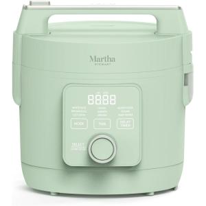 Martha Stewart Rice Cooker, 4 Cup (Uncooked) / 8 Cup (Cooked), Ceramic Non-Stick Removable Pot, Keep Warm, Measure Markings, Steam Basket, Brown & Sushi Rice, Quick Cook, Quinoa, Grains, Oats, Linen White(Honeydew Green)