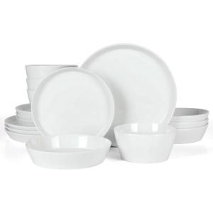 Martha Stewart Selma Pasta Bowls Set of 6, 43oz White Porcelain Soup Bowls & Salad Bowl, Wide and Shallow, Chip Resistant, Dishwasher & Microwave Safe(White)