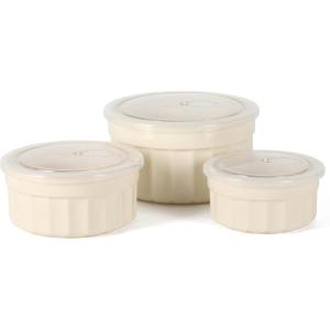 Martha Stewart Shadowbrook 5-Piece Borosilicate Glass Storage Container Set – Airtight Locking Lids, 21.6 oz Meal Prep, Leftover & Lunch Containers, Microwave, Oven & Dishwasher Safe(Cream (Broadbrook – Round))