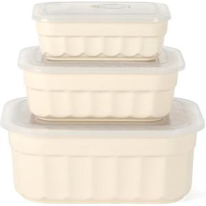 Martha Stewart Shadowbrook 5-Piece Borosilicate Glass Storage Container Set – Airtight Locking Lids, 21.6 oz Meal Prep, Leftover & Lunch Containers, Microwave, Oven & Dishwasher Safe(Cream (Broadbrook – Rectangular))