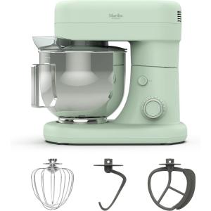 Martha Stewart  Tilt-Head Stand Mixer, 12 Speed, 5.3QT Stainless Steel Bowl, Splash Guard with Pour Chute, Whisk, Dough Hook, Flat Beater, Electric Kitchen Baking Mixer, Bread, Cake, Whip, Linen White(Honeydew Green)
