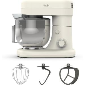 Martha Stewart  Tilt-Head Stand Mixer, 12 Speed, 5.3QT Stainless Steel Bowl, Splash Guard with Pour Chute, Whisk, Dough Hook, Flat Beater, Electric Kitchen Baking Mixer, Bread, Cake, Whip, Linen White(Linen White)