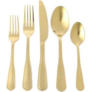Martha Stewart Torino 20-Piece Gold Flatware Set, Service for 4 – Stainless Steel Silverware w/PVD Gold Handle, Mirror Polish – Dishwasher Safe, Rust Resistant, Chip Resistant – Glamorous Utensil Set(Gold (Torino))