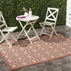 Martha Stewart x SAFAVIEH Outdoor Area Rug Collection – 8′ x 11’2″, Beige & Terracotta, Weather Resistant & Washable, Ideal for Patio, Backyard, Mudroom, Deck, Dining Space (MSR4281-231)
