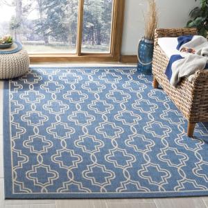 Martha Stewart x SAFAVIEH Outdoor Area Rug Collection – 8′ x 11’2″, Blue & Beige, Weather Resistant & Washable, Ideal for Patio, Backyard, Mudroom, Deck, Dining Space (MSR4274-243)