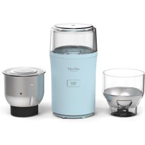 Martha Stewart Electric Coffee & Spice Grinder, Dual 2.5oz Removable Bowls, Storage Lids, Stainless Steel Blades, One Touch Pulse Control, 2-in-1 Compact, Beans & Spices, Herbs & Nuts, Linen White(Sky Blue)