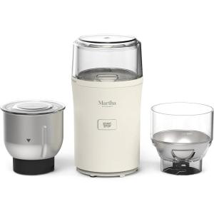 Martha Stewart Electric Coffee & Spice Grinder, Dual 2.5oz Removable Bowls, Storage Lids, Stainless Steel Blades, One Touch Pulse Control, 2-in-1 Compact, Beans & Spices, Herbs & Nuts, Linen White(Linen White)