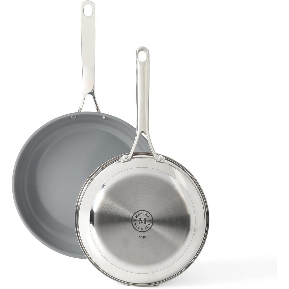 image:imageMartha Stewart Delaroux Stainless Steel 95 amp 12 PFAs Free Premium Ceramic Nonstick Fry Pan Set