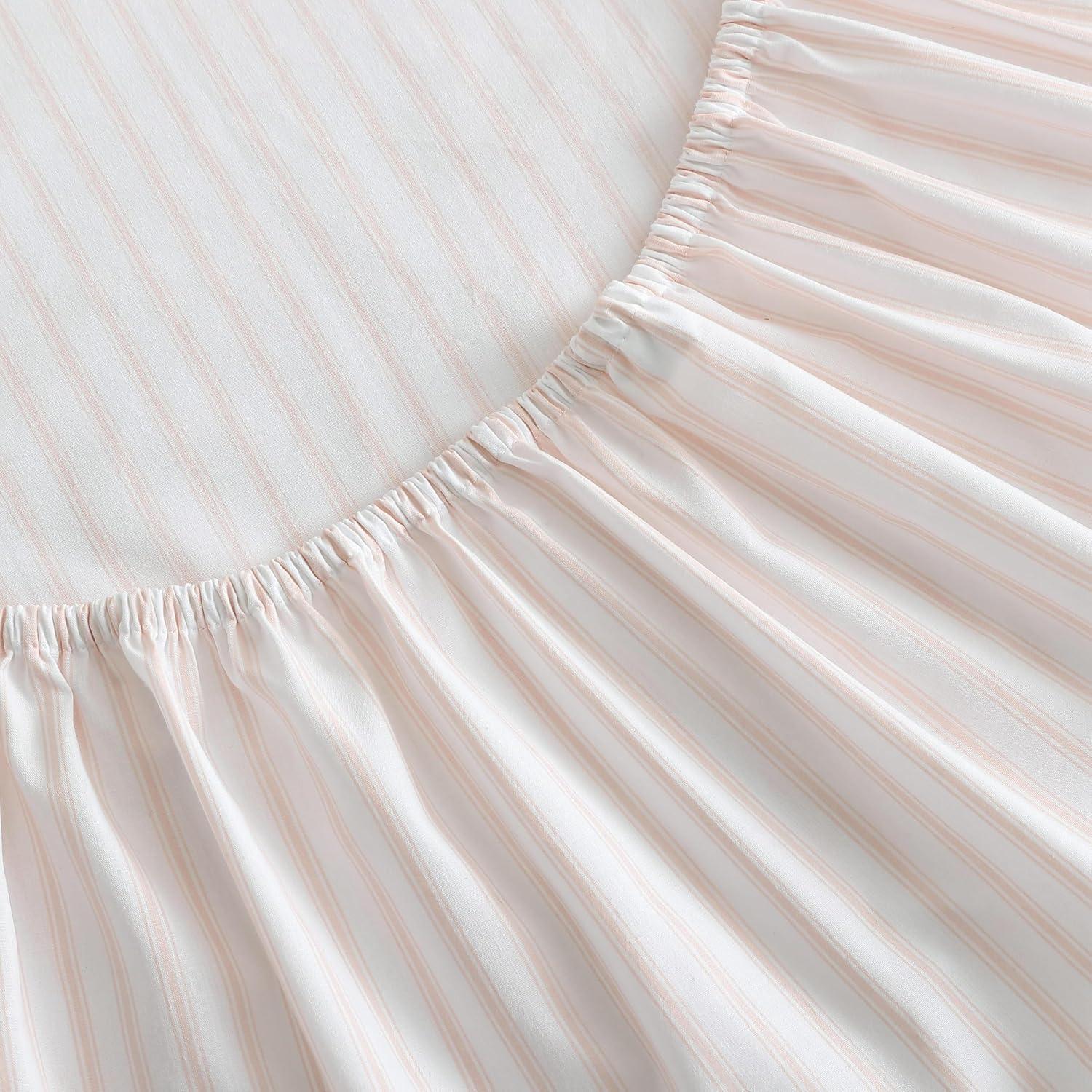 image:imageMartha Stewart Twin Size Sheet Set Crisp amp Tailored Bedding with a Smooth Cotton Percale Feel Deep Pocket Bed Sheets with Matching Pillowcase amp Fitted Sheet Dotted Stripe YellowTicking Stripe Pink