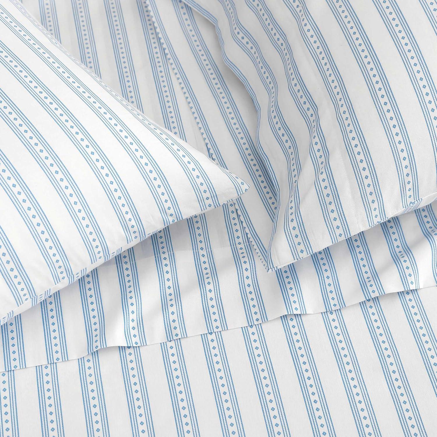 image:imageMartha Stewart Twin Size Sheet Set Crisp amp Tailored Bedding with a Smooth Cotton Percale Feel Deep Pocket Bed Sheets with Matching Pillowcase amp Fitted Sheet Dotted Stripe YellowFrancesca Stripe Blue