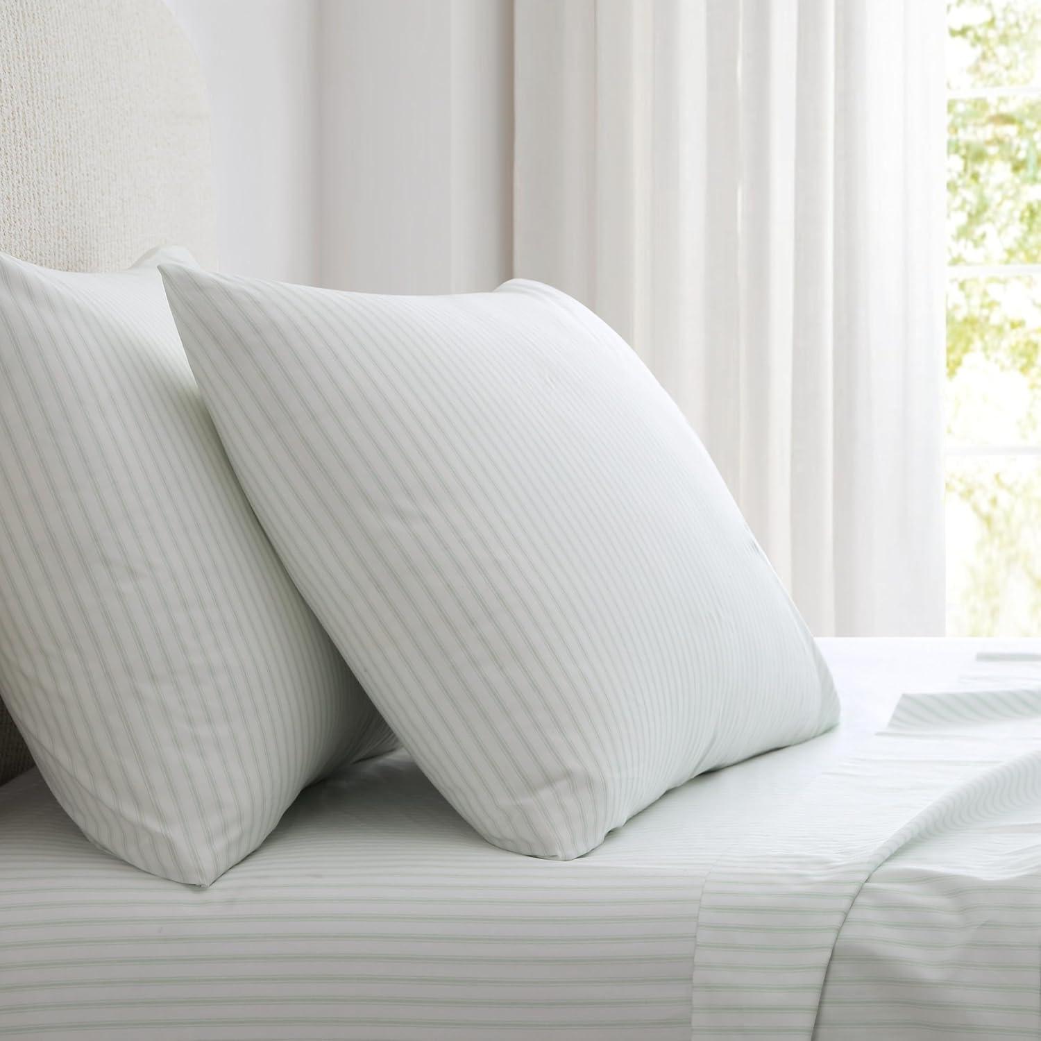 image:imageMartha Stewart Twin Size Sheet Set Crisp amp Tailored Bedding with a Smooth Cotton Percale Feel Deep Pocket Bed Sheets with Matching Pillowcase amp Fitted Sheet Dotted Stripe YellowTicking Stripe Green