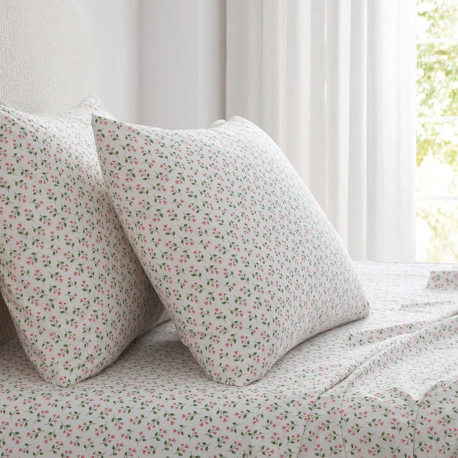 image:imageMartha Stewart Twin Size Sheet Set Crisp amp Tailored Bedding with a Smooth Cotton Percale Feel Deep Pocket Bed Sheets with Matching Pillowcase amp Fitted Sheet Dotted Stripe YellowKennedy Floral Pink