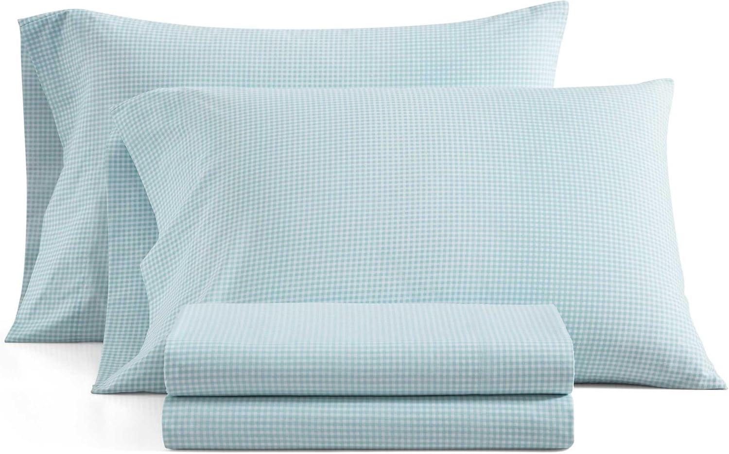 image:imageMartha Stewart Twin Size Sheet Set Crisp amp Tailored Bedding with a Smooth Cotton Percale Feel Deep Pocket Bed Sheets with Matching Pillowcase amp Fitted Sheet Dotted Stripe YellowSmall Gingham Blue
