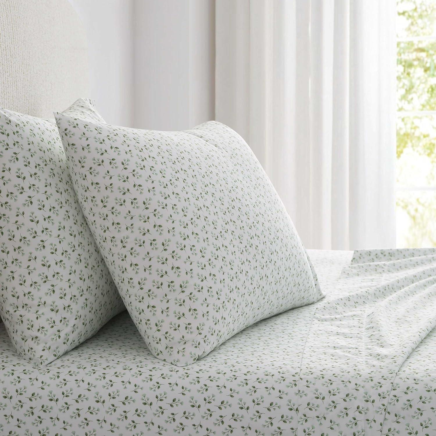 image:imageMartha Stewart Twin Size Sheet Set Crisp amp Tailored Bedding with a Smooth Cotton Percale Feel Deep Pocket Bed Sheets with Matching Pillowcase amp Fitted Sheet Dotted Stripe YellowKennedy Floral Green