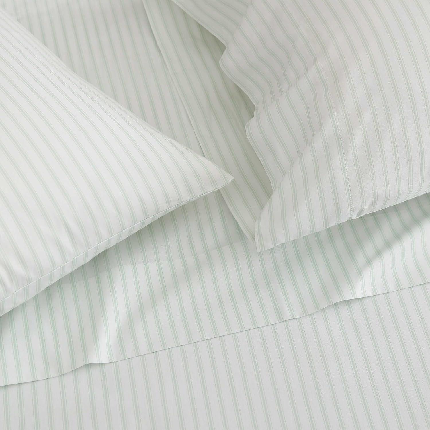 image:imageMartha Stewart Twin Size Sheet Set Crisp amp Tailored Bedding with a Smooth Cotton Percale Feel Deep Pocket Bed Sheets with Matching Pillowcase amp Fitted Sheet Dotted Stripe YellowTicking Stripe Green