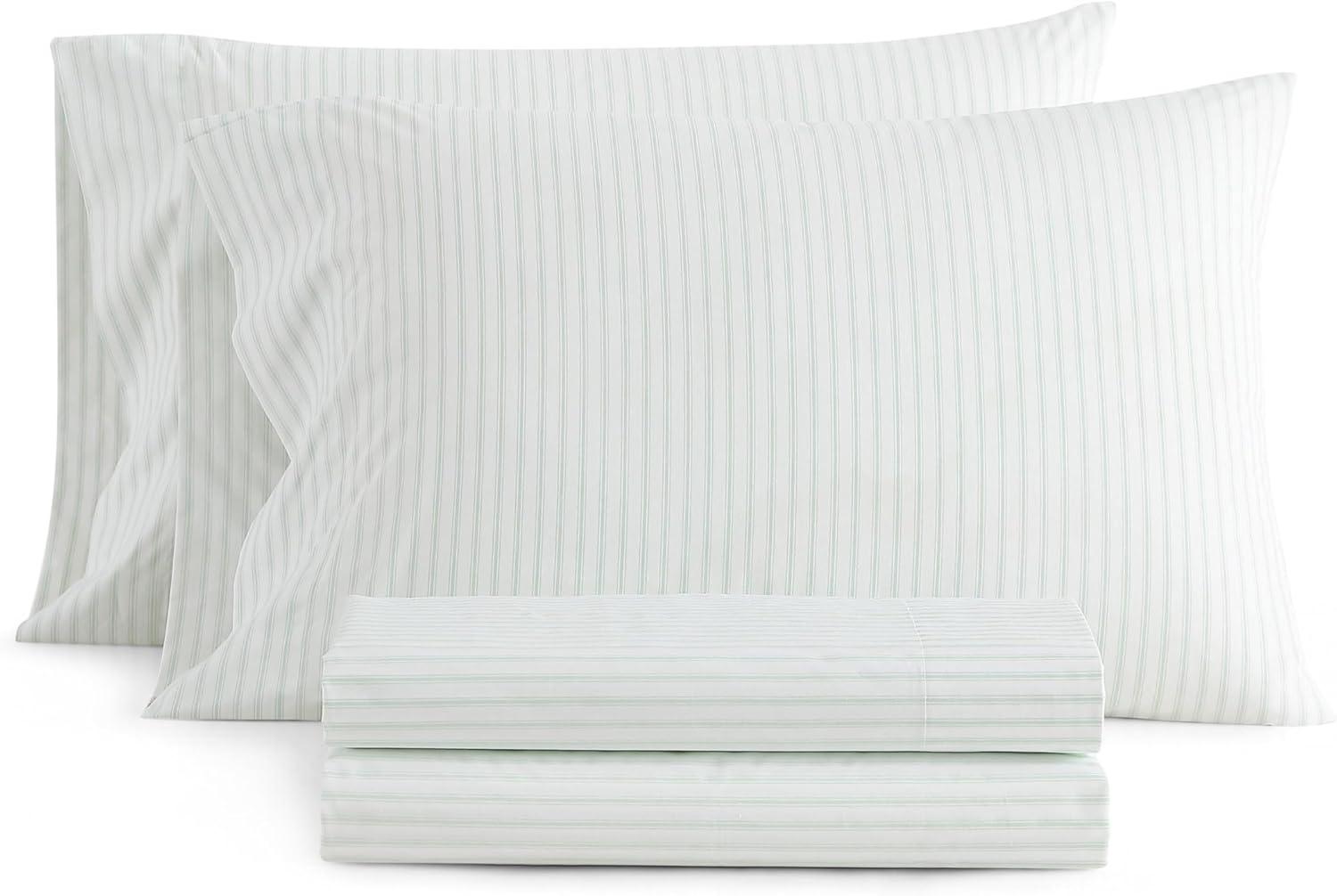 image:imageMartha Stewart Twin Size Sheet Set Crisp amp Tailored Bedding with a Smooth Cotton Percale Feel Deep Pocket Bed Sheets with Matching Pillowcase amp Fitted Sheet Dotted Stripe YellowTicking Stripe Green
