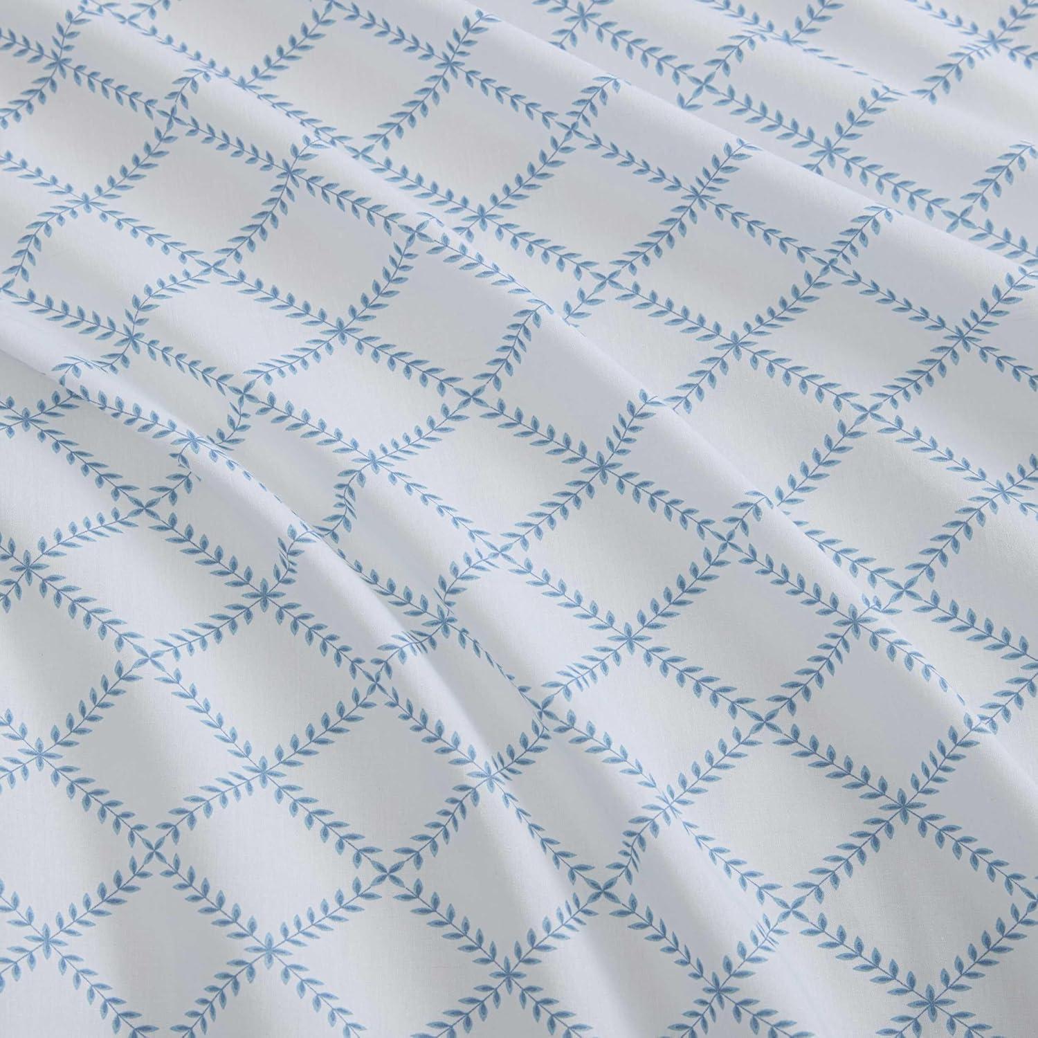 image:imageMartha Stewart Twin Size Sheet Set Crisp amp Tailored Bedding with a Smooth Cotton Percale Feel Deep Pocket Bed Sheets with Matching Pillowcase amp Fitted Sheet Dotted Stripe YellowLeaf Trellis Blue
