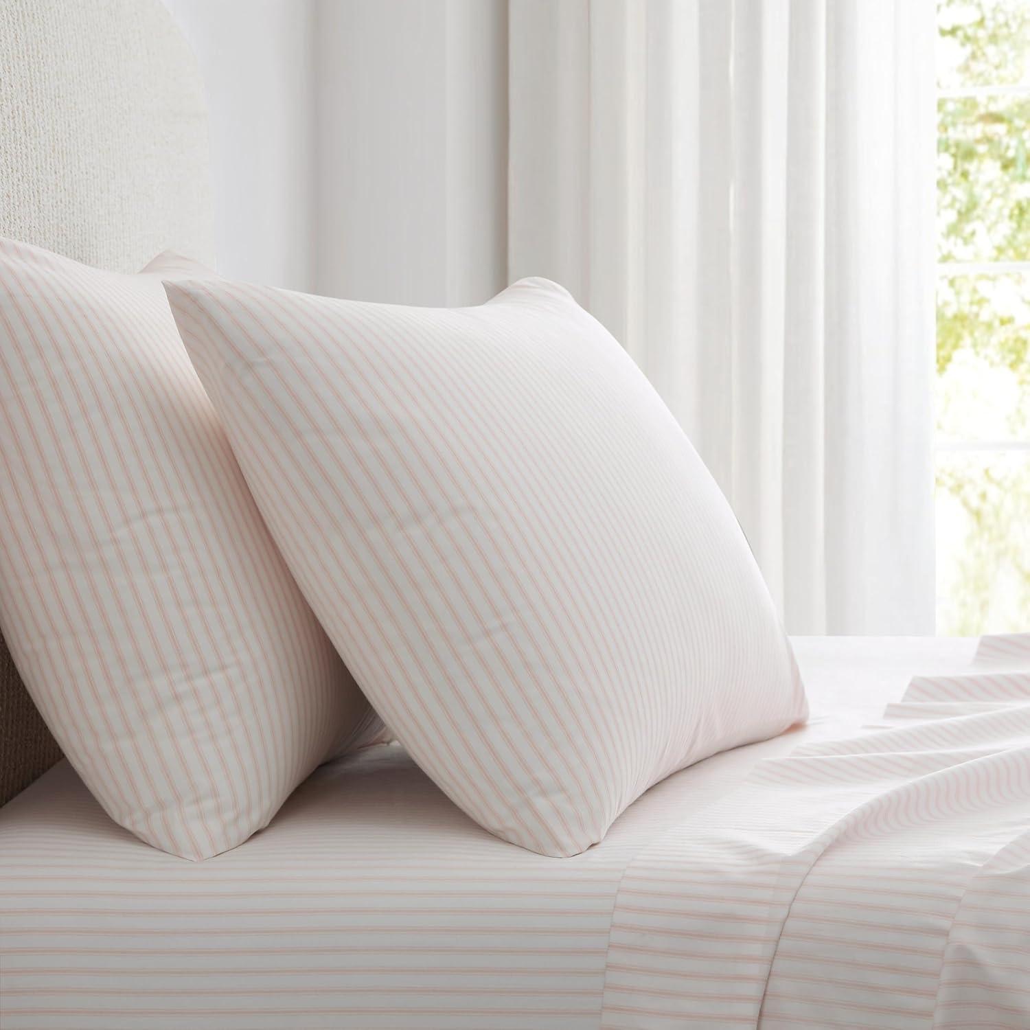 image:imageMartha Stewart Twin Size Sheet Set Crisp amp Tailored Bedding with a Smooth Cotton Percale Feel Deep Pocket Bed Sheets with Matching Pillowcase amp Fitted Sheet Dotted Stripe YellowTicking Stripe Pink