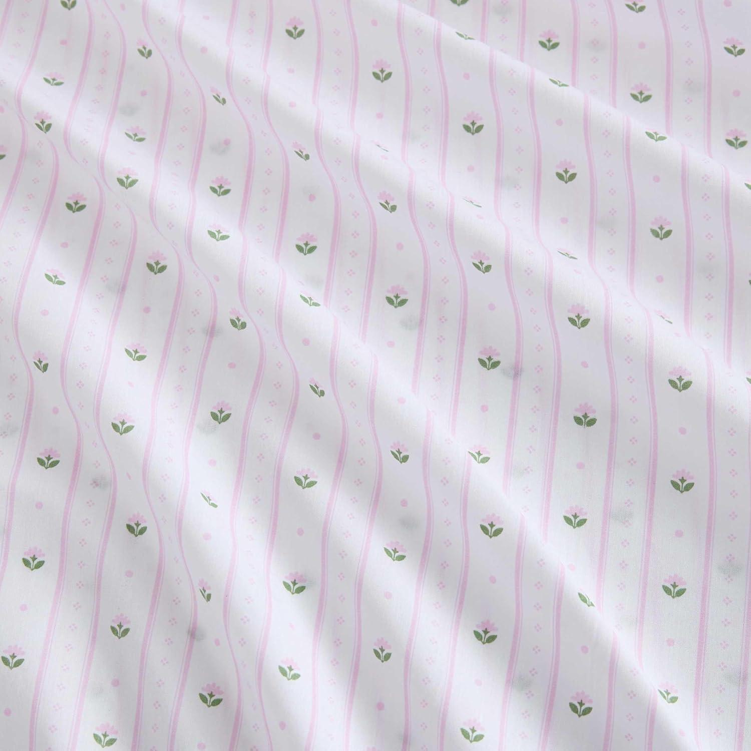 image:imageMartha Stewart Twin Size Sheet Set Crisp amp Tailored Bedding with a Smooth Cotton Percale Feel Deep Pocket Bed Sheets with Matching Pillowcase amp Fitted Sheet Dotted Stripe YellowFloral Stripe Pink