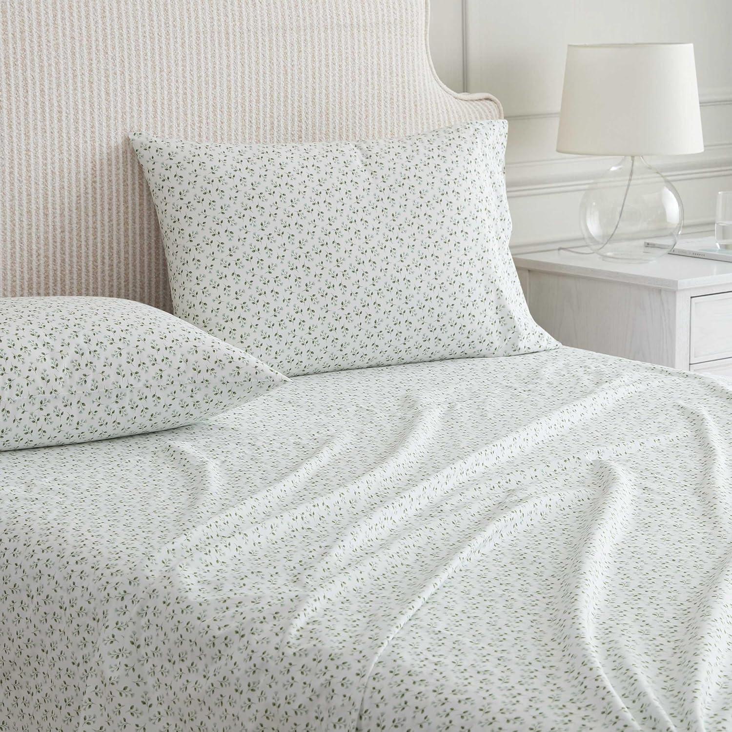 image:imageMartha Stewart Twin Size Sheet Set Crisp amp Tailored Bedding with a Smooth Cotton Percale Feel Deep Pocket Bed Sheets with Matching Pillowcase amp Fitted Sheet Dotted Stripe YellowKennedy Floral Green