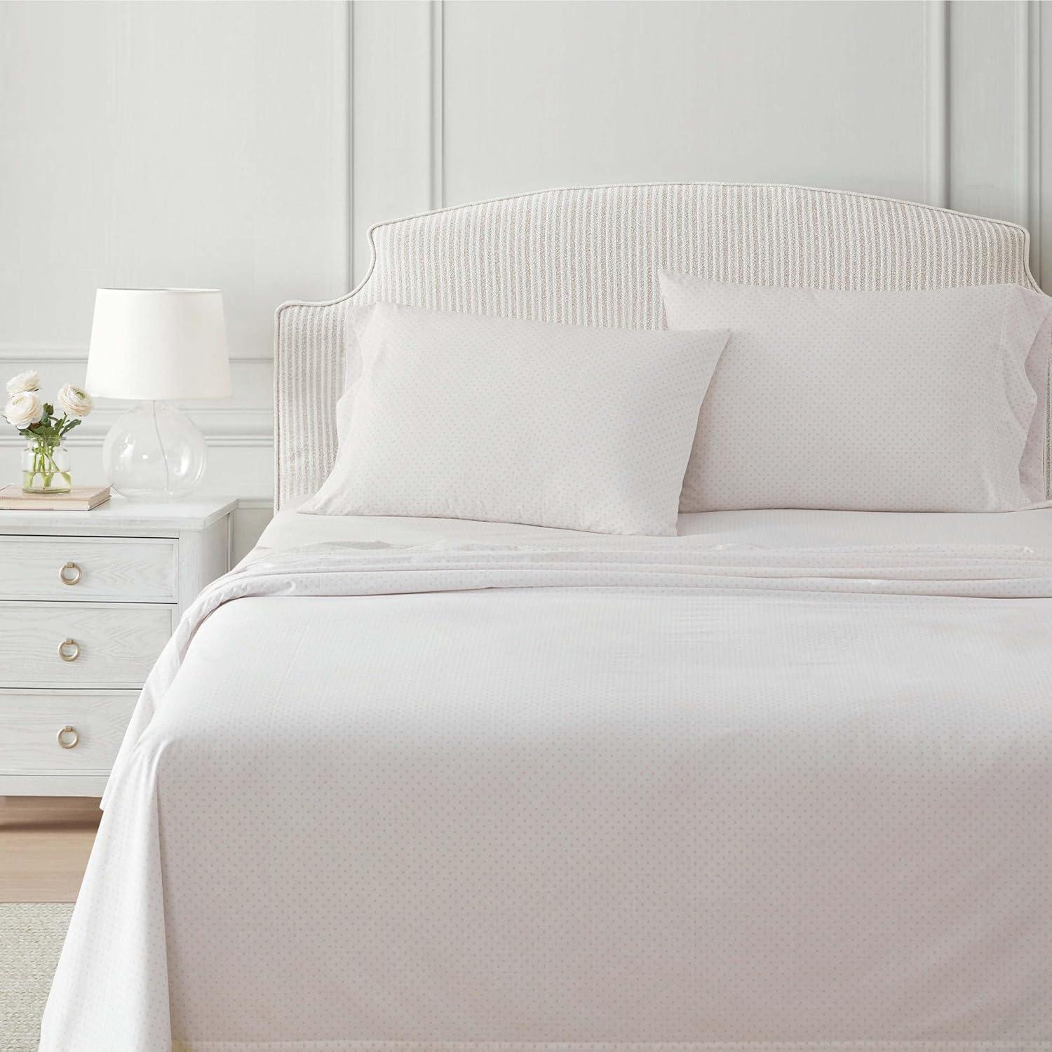 image:imageMartha Stewart Twin Size Sheet Set Crisp amp Tailored Bedding with a Smooth Cotton Percale Feel Deep Pocket Bed Sheets with Matching Pillowcase amp Fitted Sheet Dotted Stripe YellowPolka Dot Pink