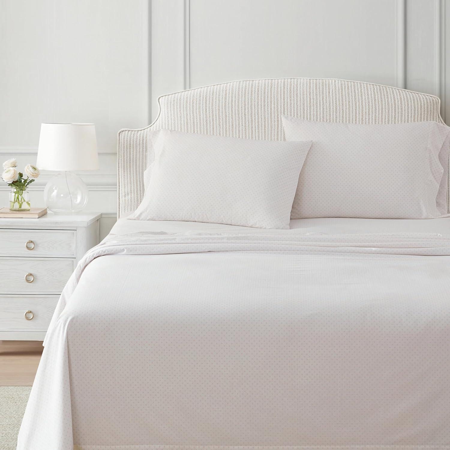 image:imageMartha Stewart Twin Size Sheet Set Crisp amp Tailored Bedding with a Smooth Cotton Percale Feel Deep Pocket Bed Sheets with Matching Pillowcase amp Fitted Sheet Dotted Stripe YellowPolka Dot Pink