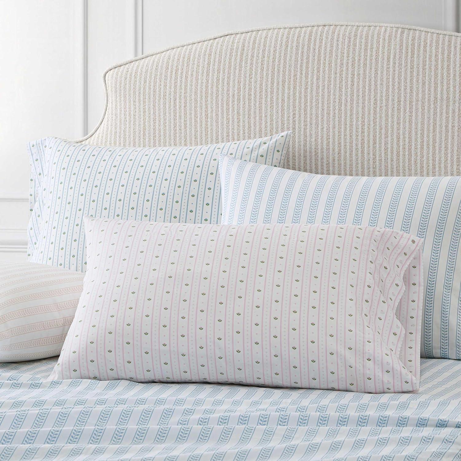 image:imageMartha Stewart Twin Size Sheet Set Crisp amp Tailored Bedding with a Smooth Cotton Percale Feel Deep Pocket Bed Sheets with Matching Pillowcase amp Fitted Sheet Dotted Stripe YellowLeaf Stripe Pink