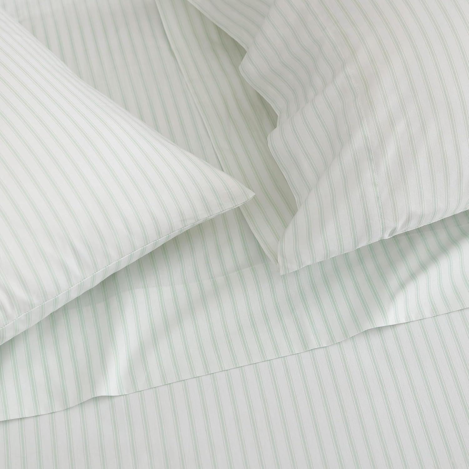 image:imageMartha Stewart Twin Size Sheet Set Crisp amp Tailored Bedding with a Smooth Cotton Percale Feel Deep Pocket Bed Sheets with Matching Pillowcase amp Fitted Sheet Dotted Stripe YellowTicking Stripe Green