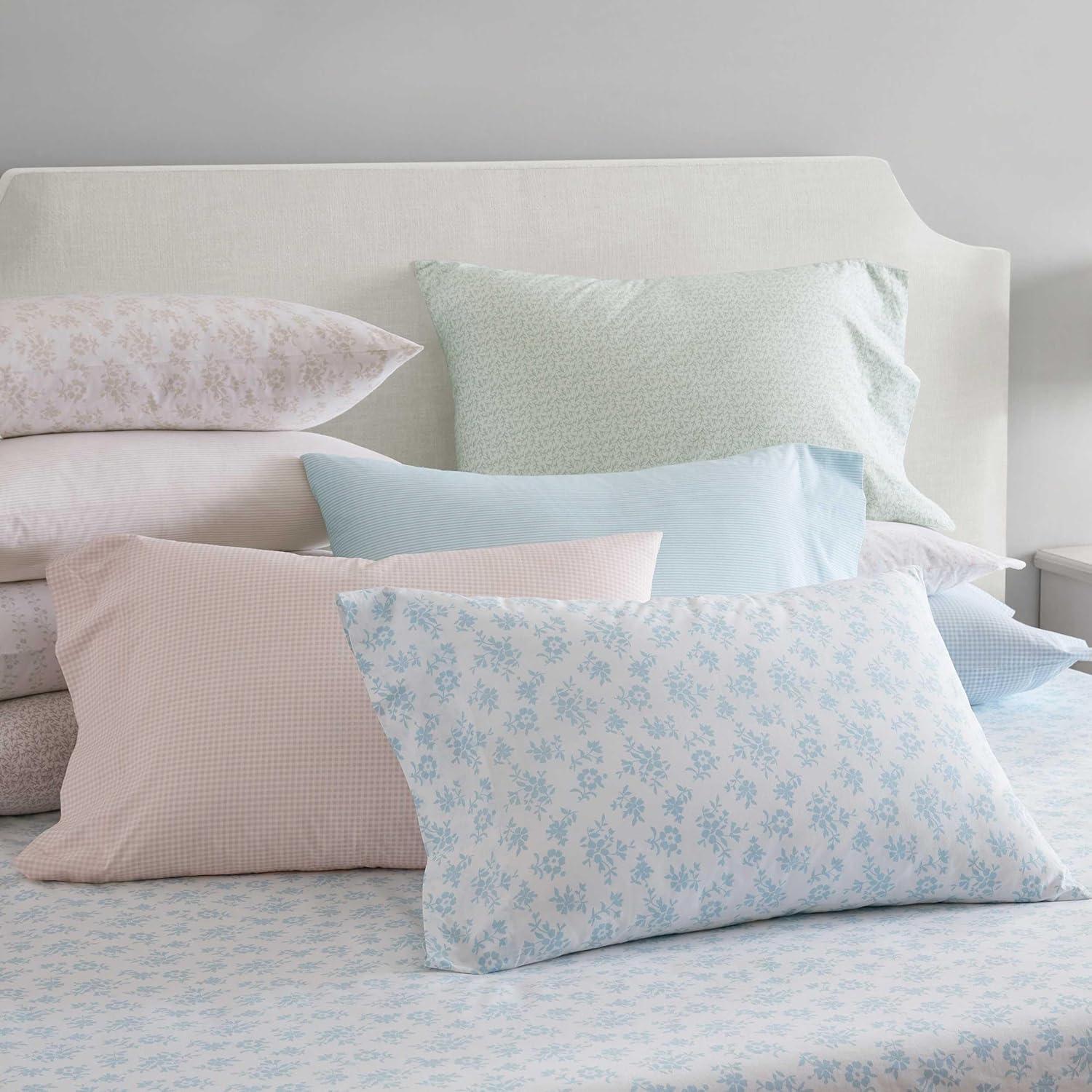 image:imageMartha Stewart Twin Size Sheet Set Crisp amp Tailored Bedding with a Smooth Cotton Percale Feel Deep Pocket Bed Sheets with Matching Pillowcase amp Fitted Sheet Dotted Stripe YellowLeaves Green