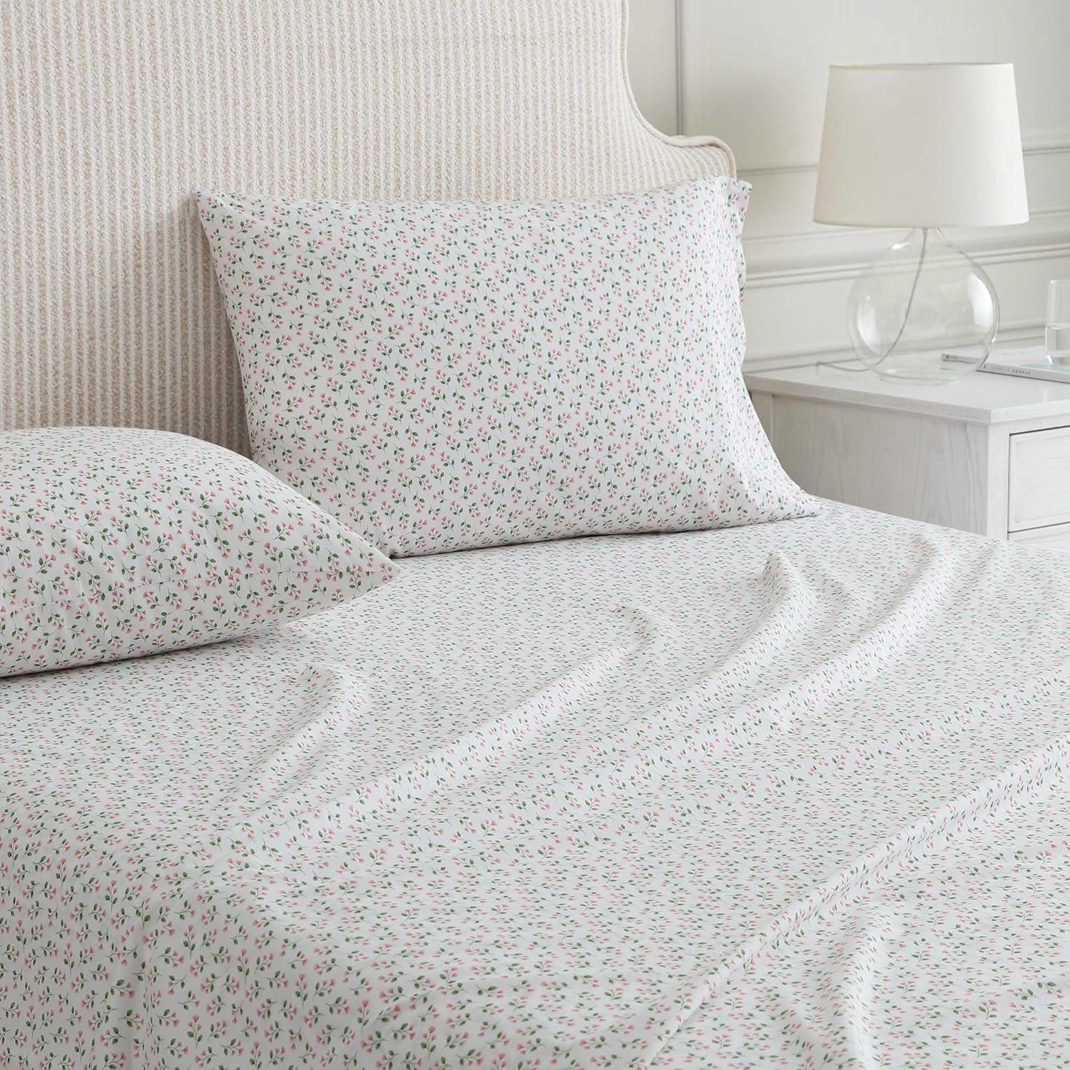 image:imageMartha Stewart Twin Size Sheet Set Crisp amp Tailored Bedding with a Smooth Cotton Percale Feel Deep Pocket Bed Sheets with Matching Pillowcase amp Fitted Sheet Dotted Stripe YellowKennedy Floral Pink