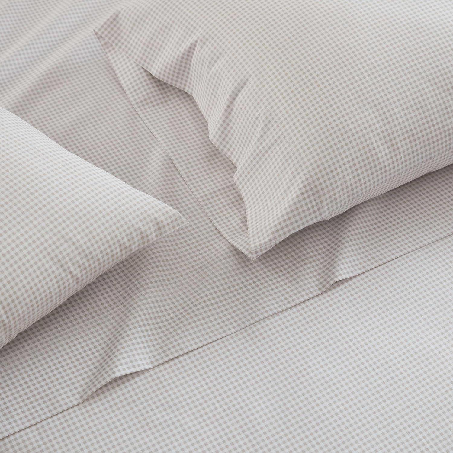 image:imageMartha Stewart Twin Size Sheet Set Crisp amp Tailored Bedding with a Smooth Cotton Percale Feel Deep Pocket Bed Sheets with Matching Pillowcase amp Fitted Sheet Dotted Stripe YellowGingham Beige